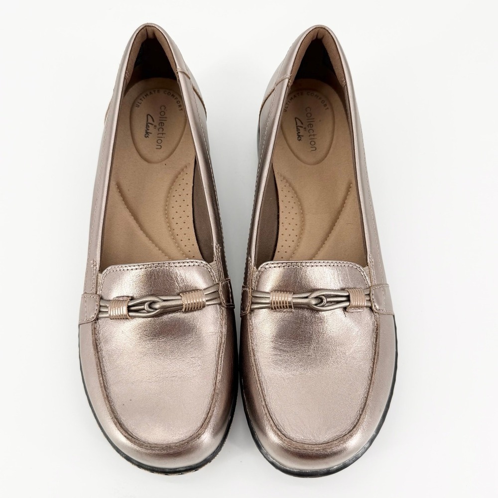 Clarks Ashland Ballot Leather Loafers Womens 9.5M Metallic Pewter Comfort
